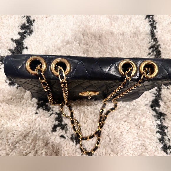 Vintage NAVY Quilted Chain Crossbody Made in France - Picture 14 of 15